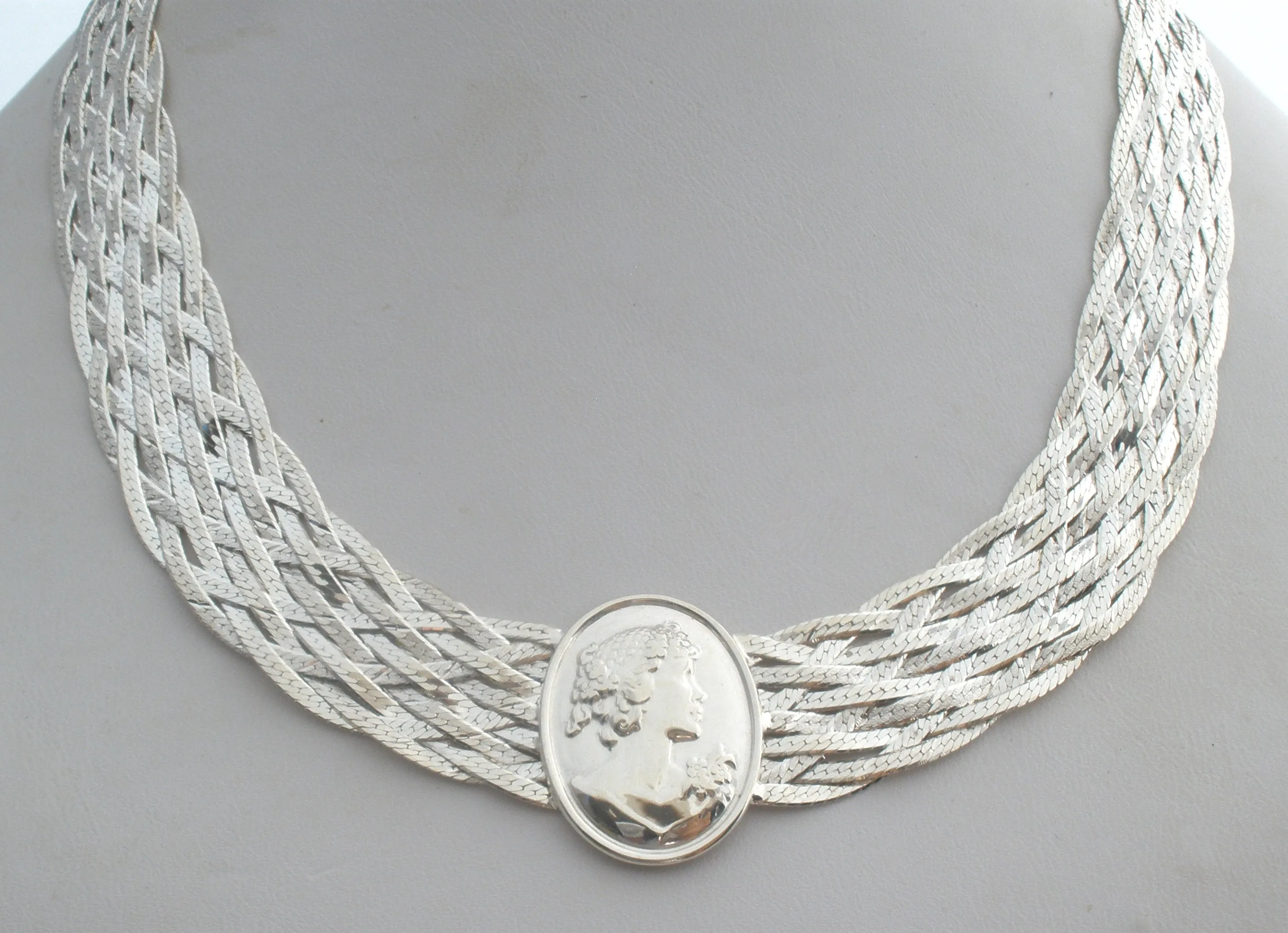 Sterling Silver Braided Cameo Necklace & Bracelet Set Milor