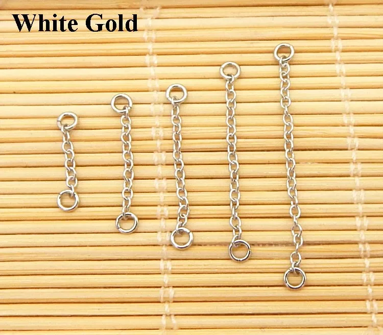 Sterling Silver Cable Extension Chain 2 Loops Tail Extender Curved Adjustable Necklace Bracelet Solid 925 Bulk 15,20,25,30,35,40,45,50mm