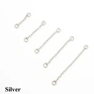 Sterling Silver Cable Extension Chain 2 Loops Tail Extender Curved Adjustable Necklace Bracelet Solid 925 Bulk 15,20,25,30,35,40,45,50mm