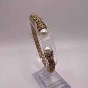 STERLING SILVER GOLD PLATED WEAVE PEARL BRACELET