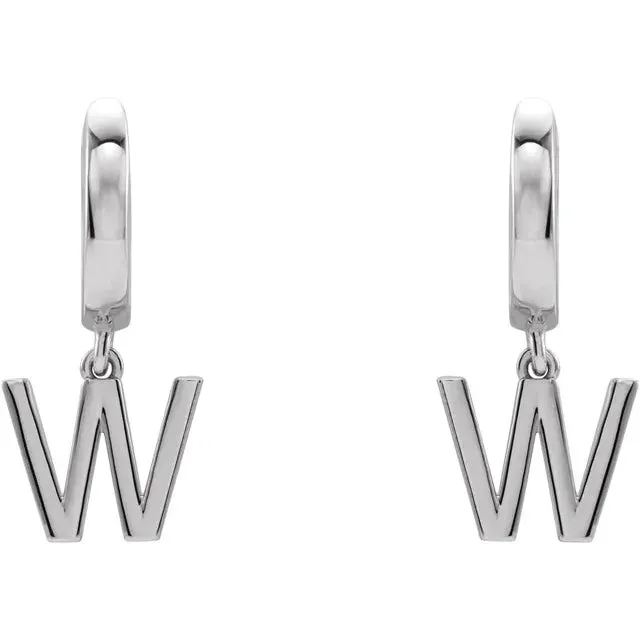 Sterling Silver Initial W Hinged Huggie Earring