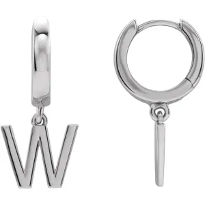 Sterling Silver Initial W Hinged Huggie Earring