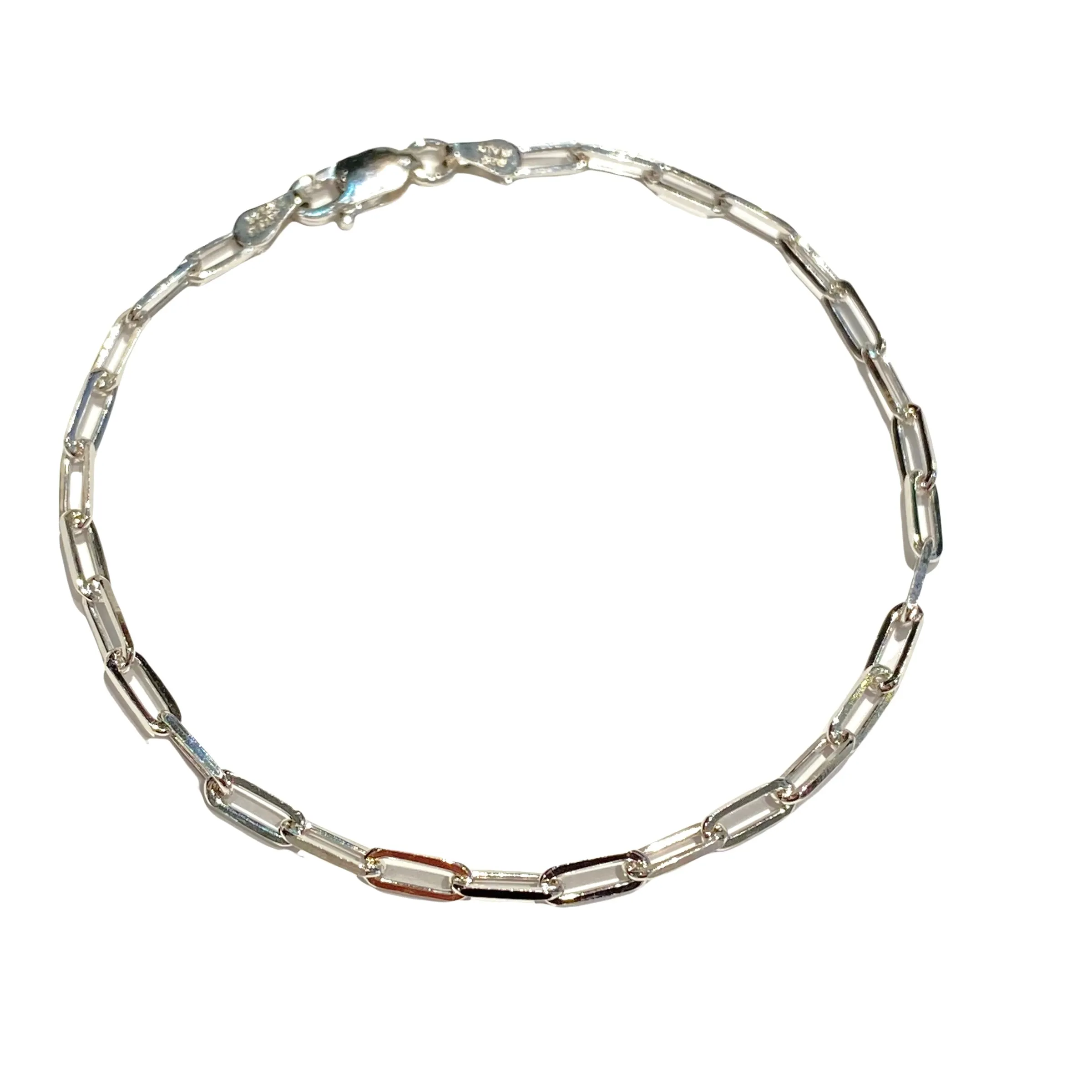 Sterling Silver Paper Clip Chain Link 7” Bracelet