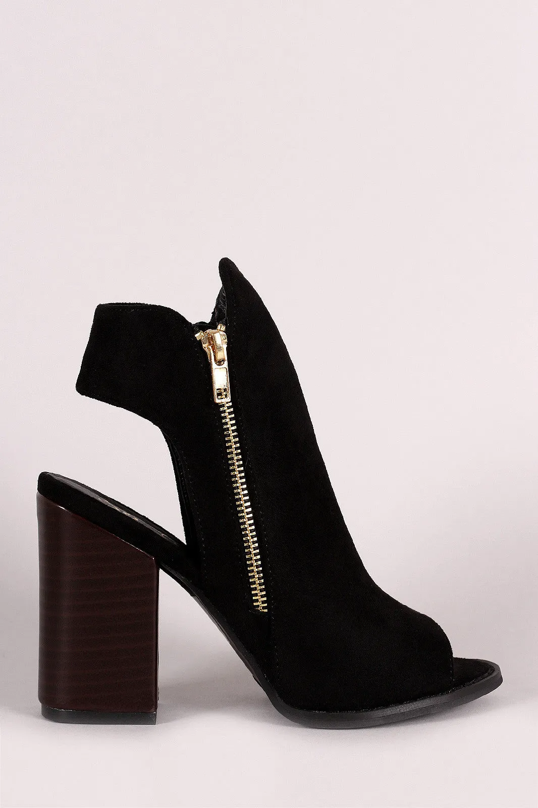 Suede Double-Side Zipper Peep Toe Booties