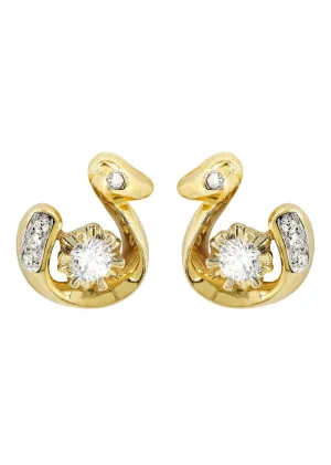 Swan Diamond Stud Earrings For Men | 14K Yellow Gold | 0.3 Carats