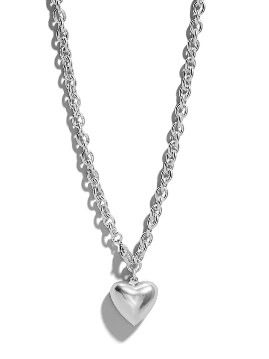 The Mini Puffy Heart Necklace in Silver