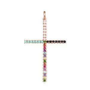 Tous Rose Gold Vermeil Straight cross Pendant with Gemstones 912724510