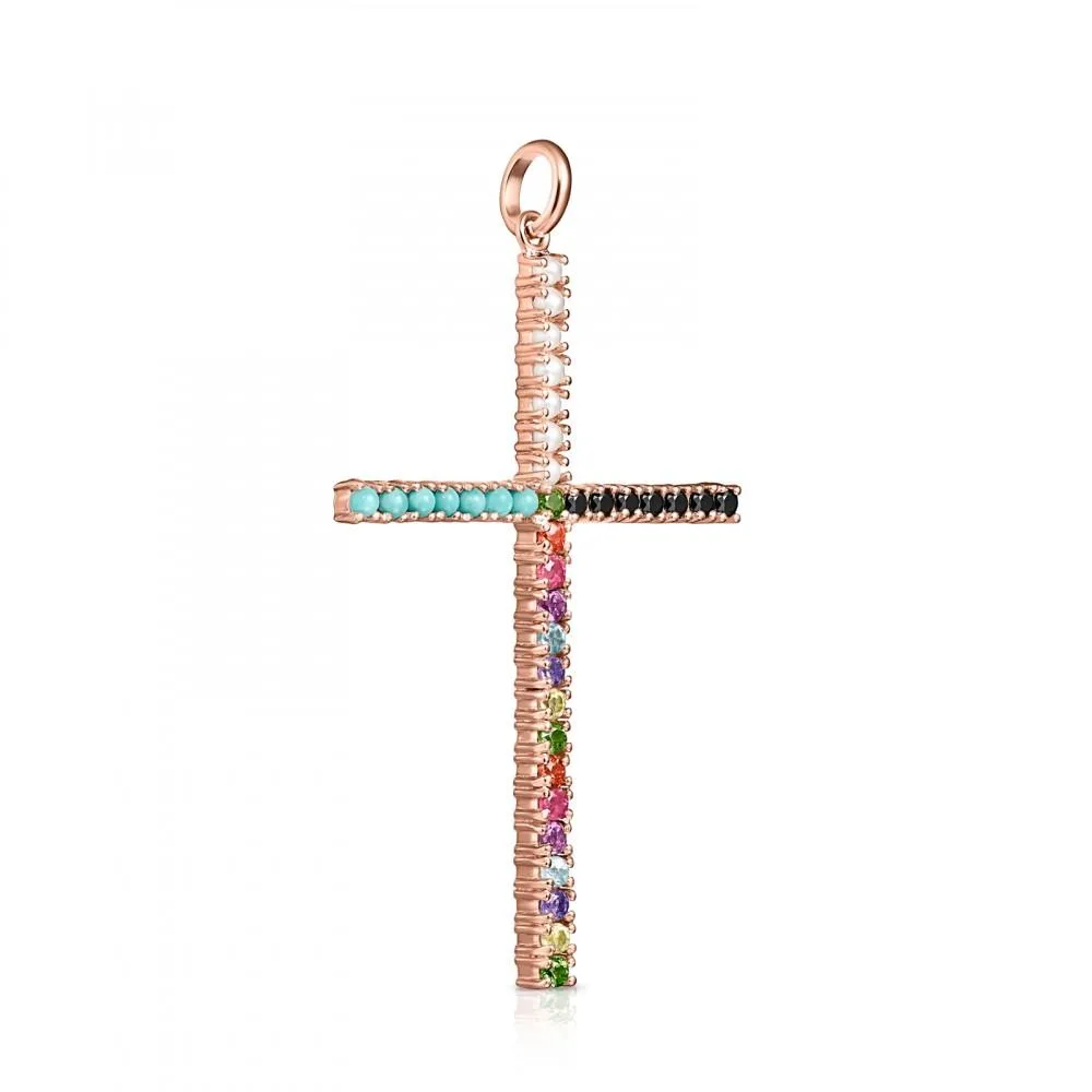 Tous Rose Gold Vermeil Straight cross Pendant with Gemstones 912724510