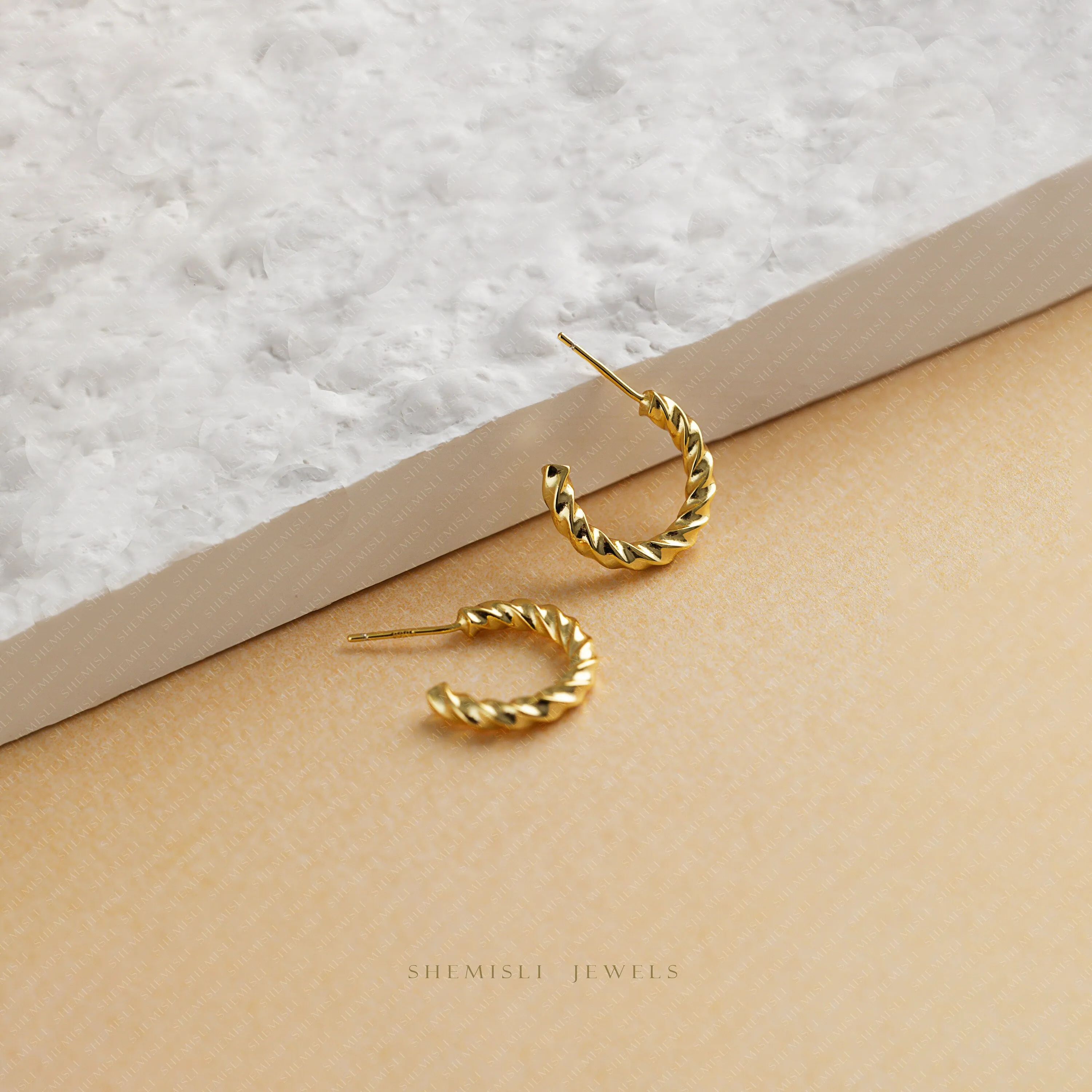 Twisted C Shape Hoop Style Studs, Gold, Silver - SS439