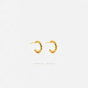 Twisted C Shape Hoop Style Studs, Gold, Silver - SS439