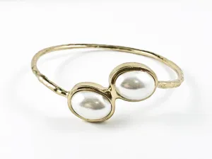 Unique Duo Ends Pearl Closed Design Gold Tone Fashion Bracelet Bangle