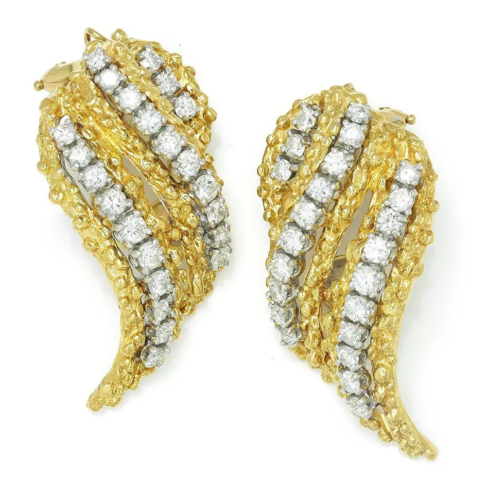 Vintage Diamond Flame Earrings 18K Yellow Gold 2.50ctw