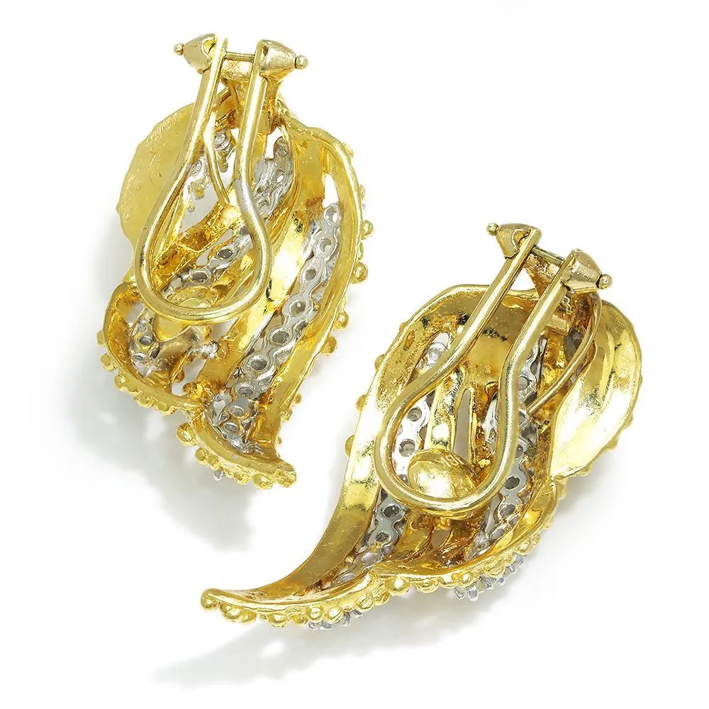 Vintage Diamond Flame Earrings 18K Yellow Gold 2.50ctw