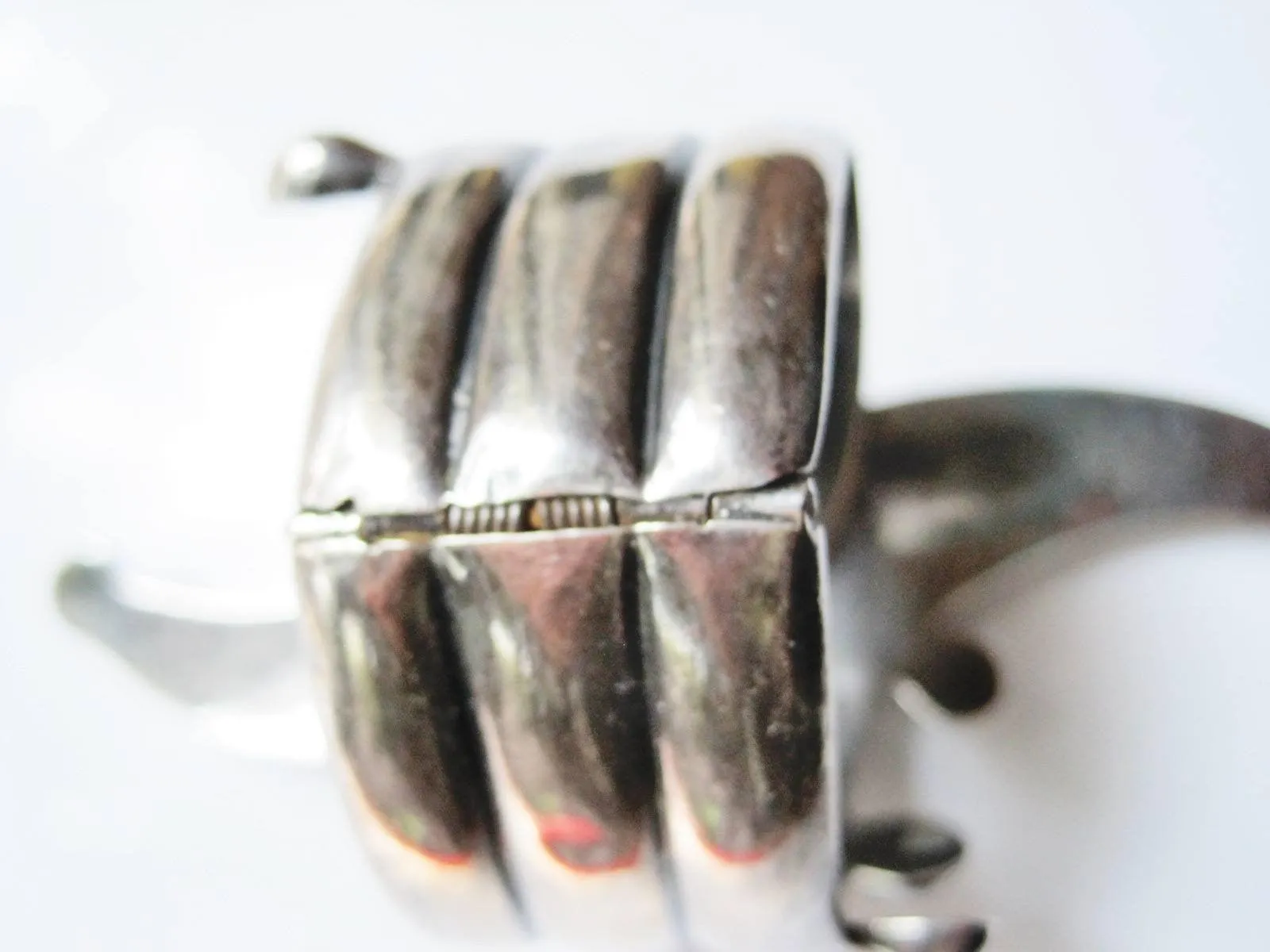 Vintage Small Mexican Sterling Silver Clamper Bracelet - Mid Century Spring Hinged Bracelet