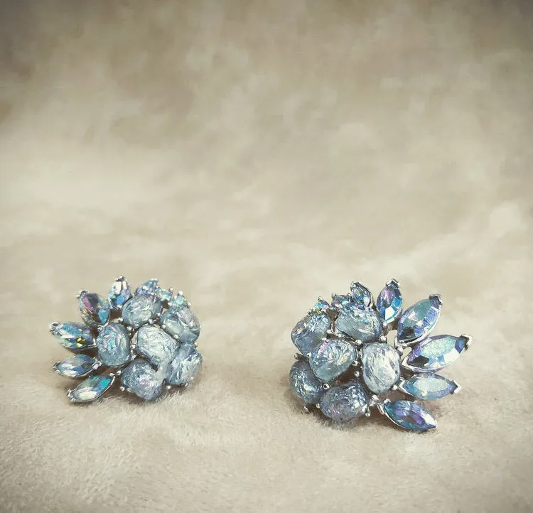 Vintage Trifari Icy Blue spray  Earrings