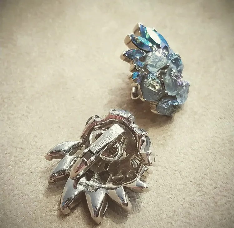 Vintage Trifari Icy Blue spray  Earrings