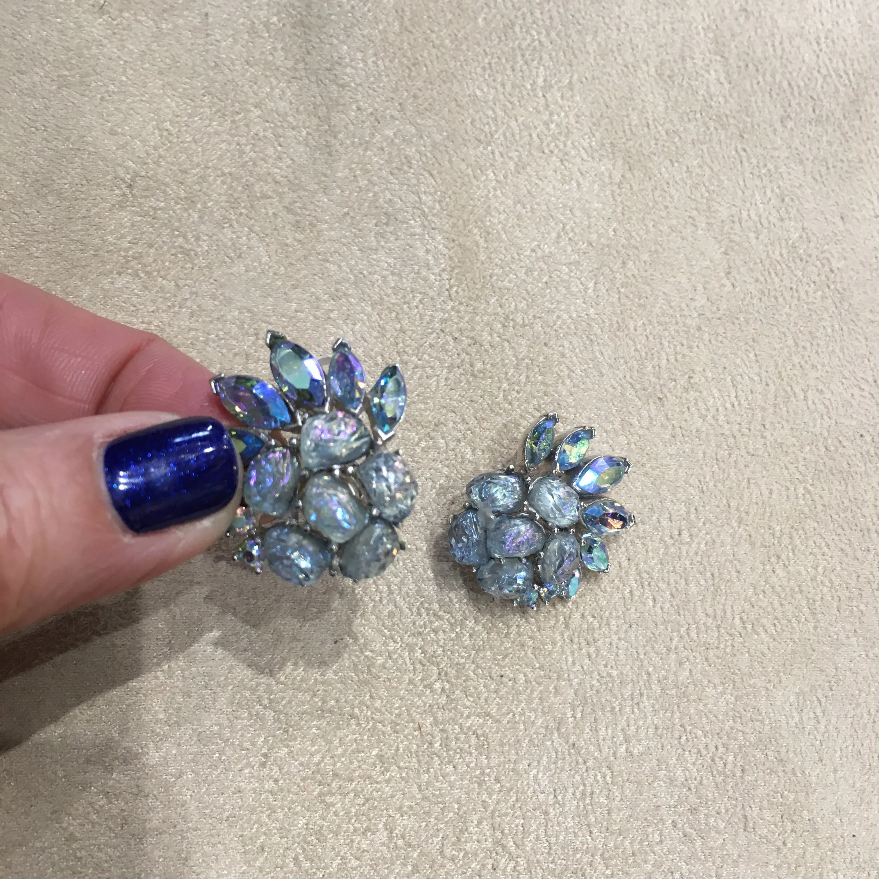 Vintage Trifari Icy Blue spray  Earrings