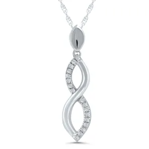 White Gold Diamond Curved Infinity Pendant Necklace, 0.05 cttw