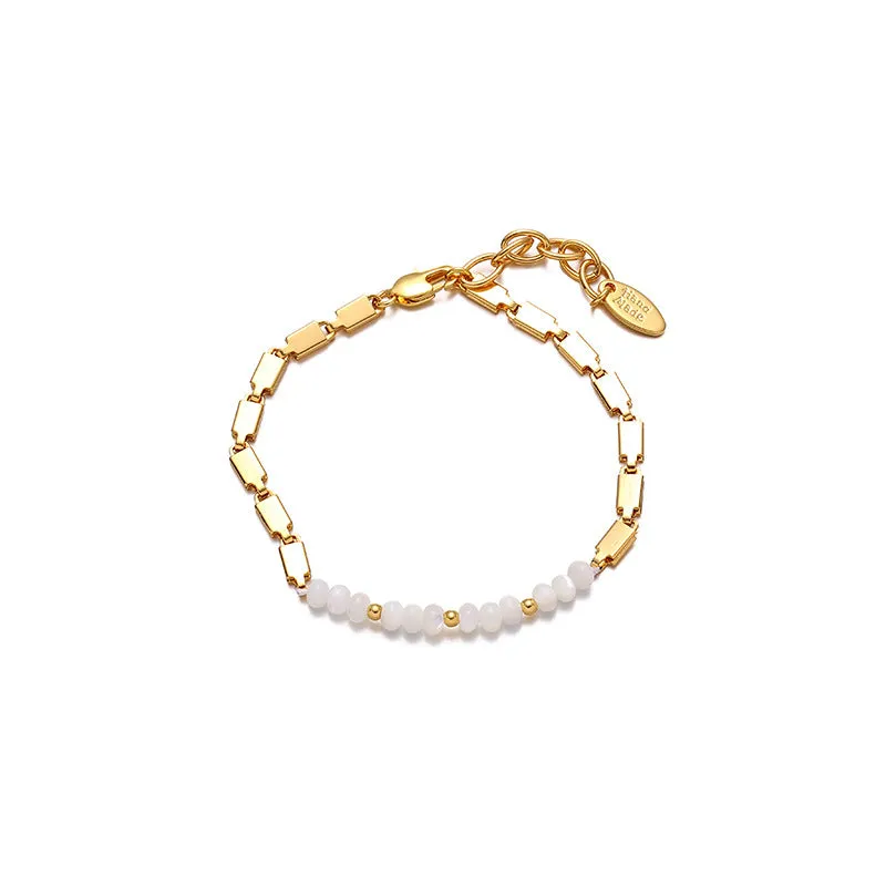 White Shell Pearl and Crystal Beaded Bracelet