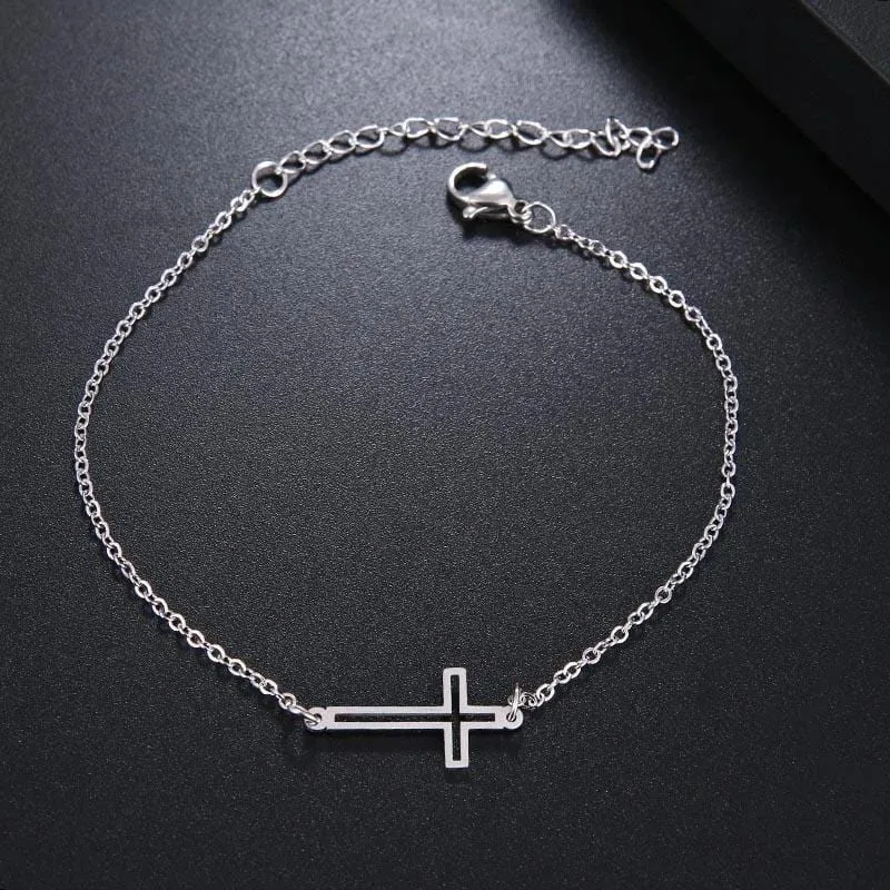 Women's Cross Bracelet <br> Small Sideways Cross