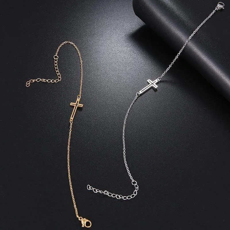 Women's Cross Bracelet <br> Small Sideways Cross