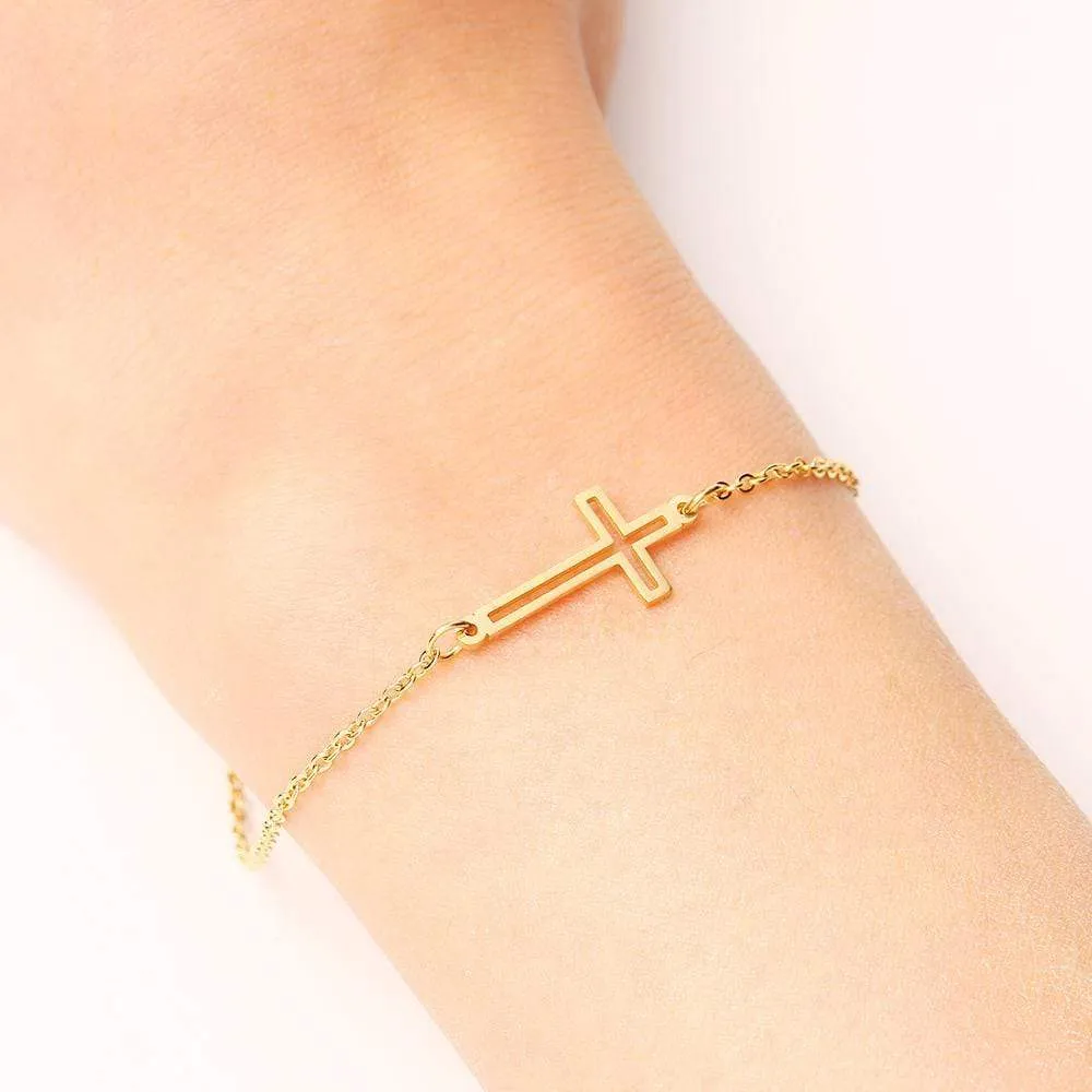 Women's Cross Bracelet <br> Small Sideways Cross