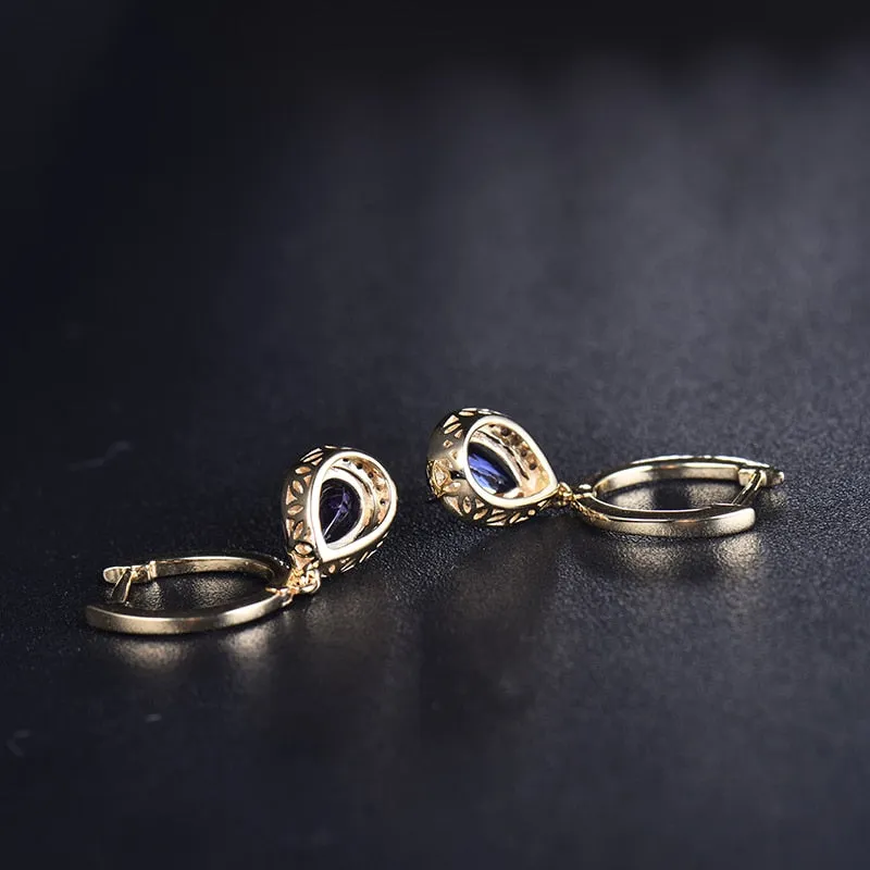 Yellow Gold Diamond Blue Tanzanite Earrings