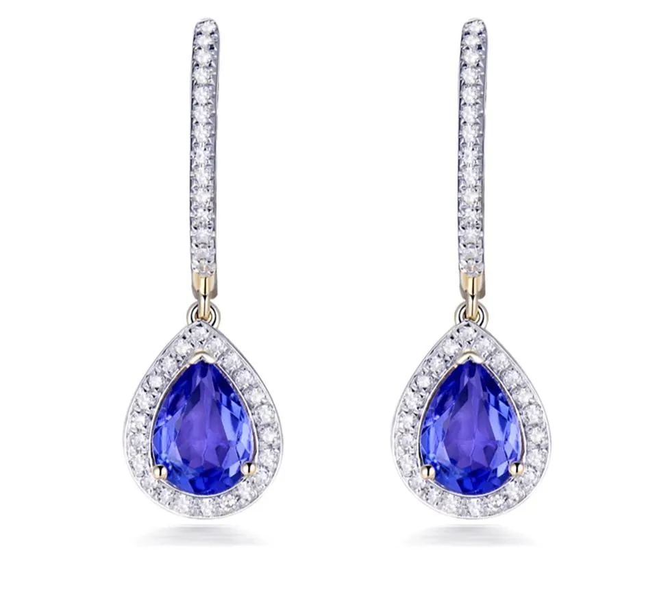 Yellow Gold Diamond Blue Tanzanite Earrings