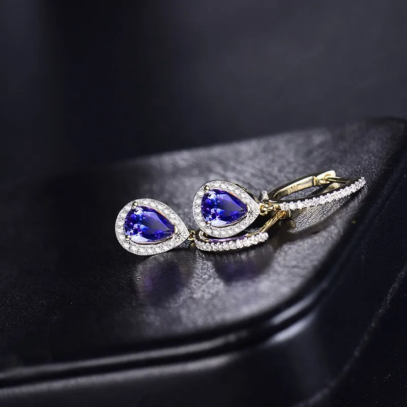 Yellow Gold Diamond Blue Tanzanite Earrings