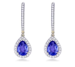 Yellow Gold Diamond Blue Tanzanite Earrings